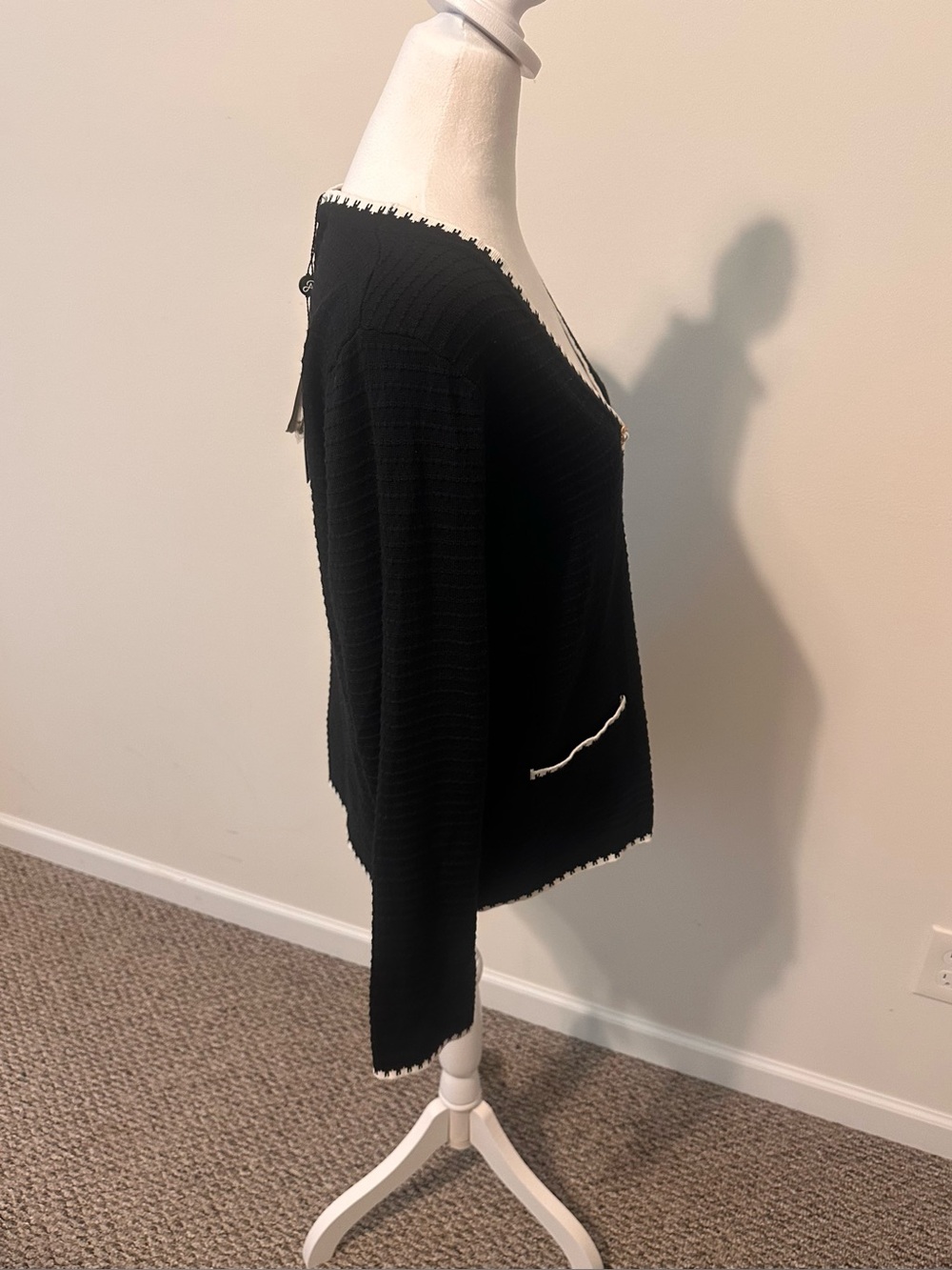 Adrianna Papell Black and White Trim Black Cardigan Size Medium - Picture 5 of 7